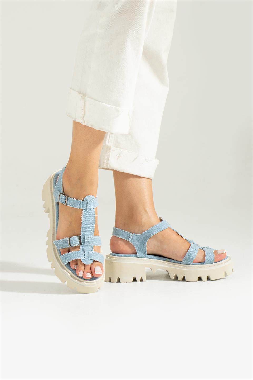 Torobe Mavi Kemer Detay Kadin Sandalet