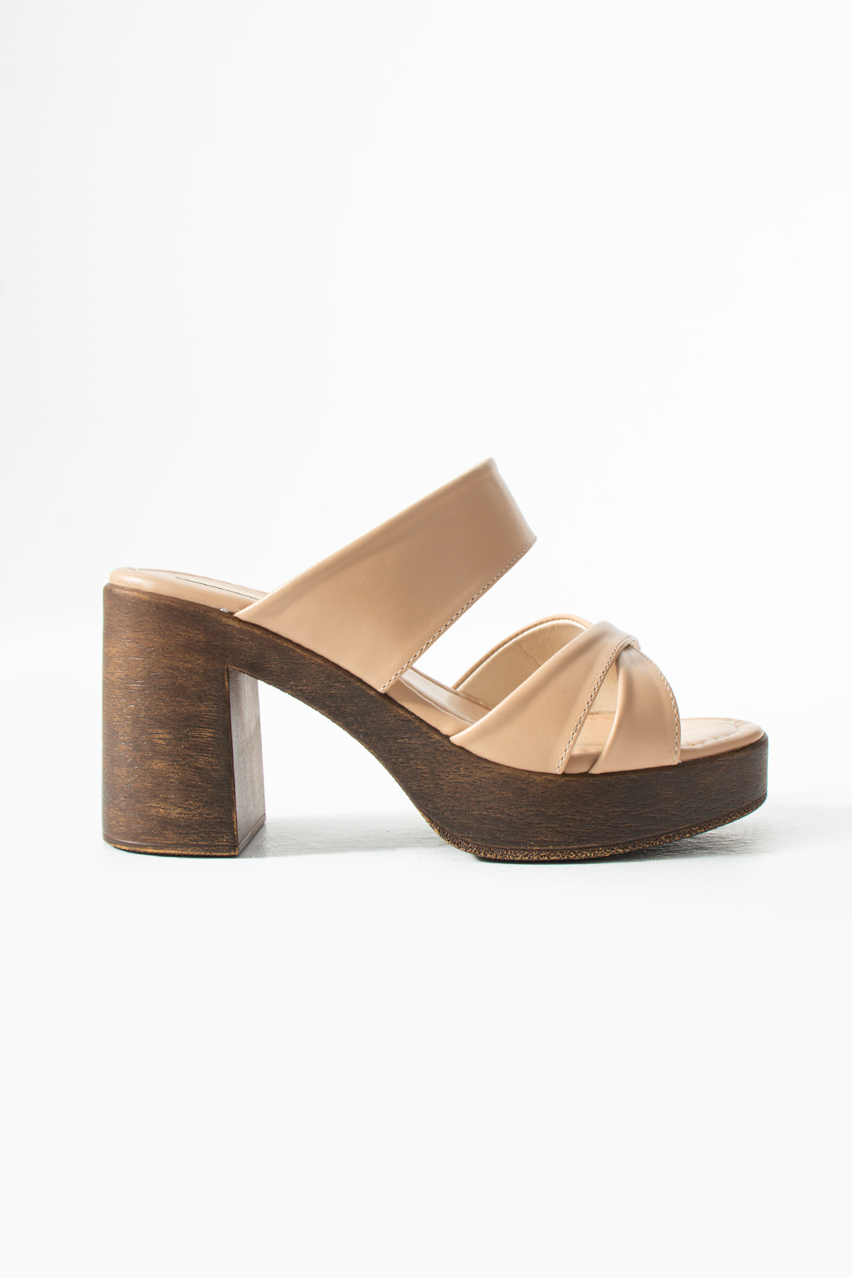 Vina Bej Çapraz Bant Mantar Taban Kadın Topuklu Terlik