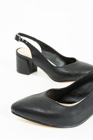 Gunnel Siyah Arkası Açık Önü Taslı Kadın Topuklu Ayakkabı