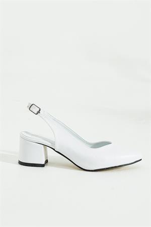 Ragna Beyaz Arkası Açık Önü Taslı Kadın Topuklu Ayakkabı