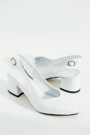 Ragna Beyaz Arkası Açık Önü Taslı Kadın Topuklu Ayakkabı
