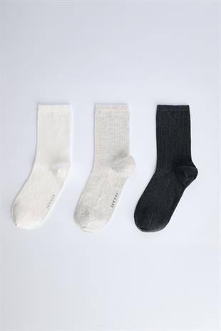 3LÜ PAMUK ÇORAP SET AÇIK GRİ - EKRU - ANTRASİT