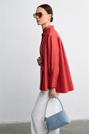 AKORDİYON POPLİN GÖMLEK KIRMIZI