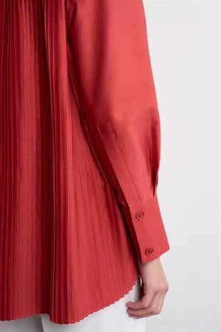 AKORDİYON POPLİN GÖMLEK KIRMIZI