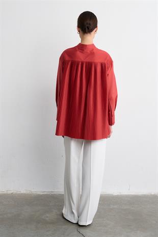 AKORDİYON POPLİN GÖMLEK KIRMIZI