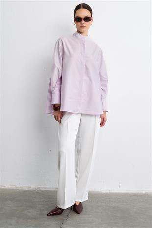AKORDİYON POPLİN GÖMLEK LİLA