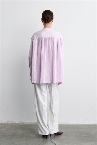 AKORDİYON POPLİN GÖMLEK LİLA