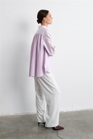 AKORDİYON POPLİN GÖMLEK LİLA