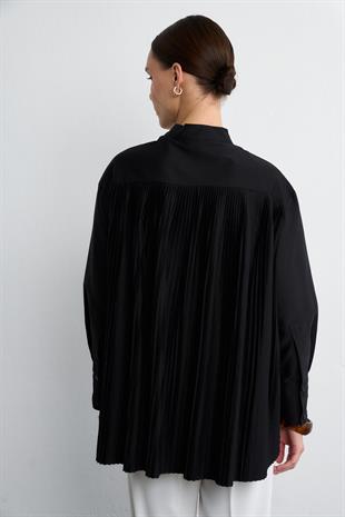 AKORDİYON POPLİN GÖMLEK SİYAH