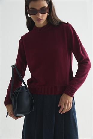 APOLET DETAYLI MERSERİZE TRİKO KAZAK BORDO