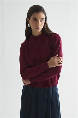 APOLET DETAYLI MERSERİZE TRİKO KAZAK BORDO