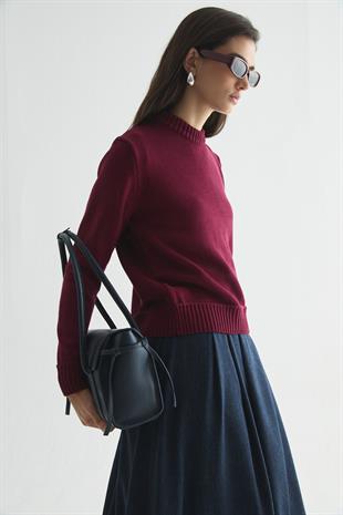 APOLET DETAYLI MERSERİZE TRİKO KAZAK BORDO