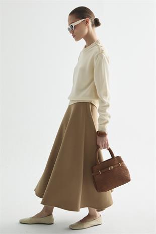 APOLET DETAYLI MERSERİZE TRİKO KAZAK EKRU