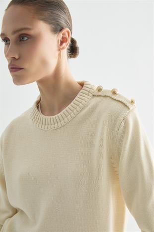 APOLET DETAYLI MERSERİZE TRİKO KAZAK EKRU