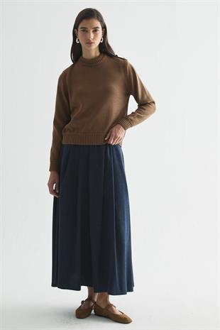 APOLET DETAYLI MERSERİZE TRİKO KAZAK TÜTÜN