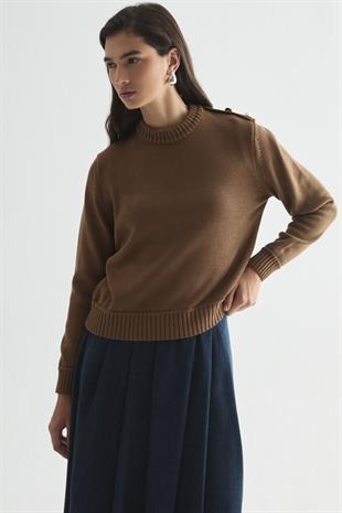 APOLET DETAYLI MERSERİZE TRİKO KAZAK TÜTÜN