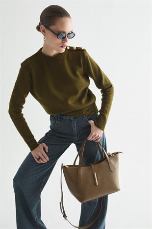 APOLET DETAYLI YÜN TRİKO KAZAK OLIVE