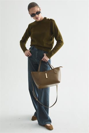 APOLET DETAYLI YÜN TRİKO KAZAK OLIVE