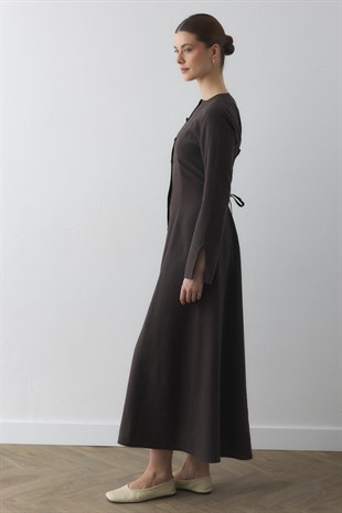 ARKASI İPLİ PARÇALI ELBİSE ACI KAHVE