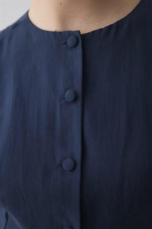 ARKASI İPLİ PARÇALI ELBİSE LACİVERT