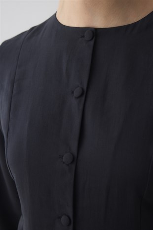 ARKASI İPLİ PARÇALI ELBİSE SİYAH