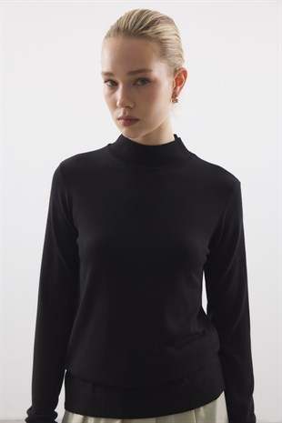 BALIKÇI YAKA BASIC TRİKO SİYAH