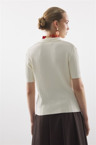 BALIKSIRTI DESEN TRİKO BLUZ EKRU