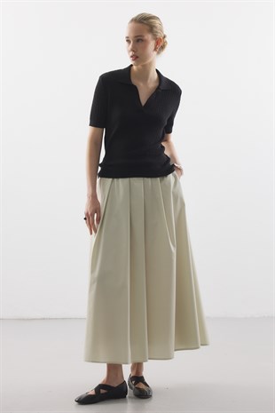 BALIKSIRTI DESEN TRİKO BLUZ SİYAH