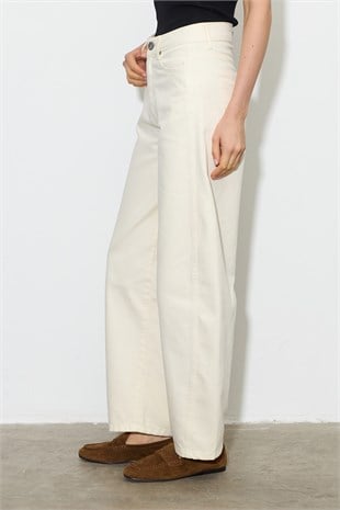 Barrel Fit Denim Pantolon Ekru