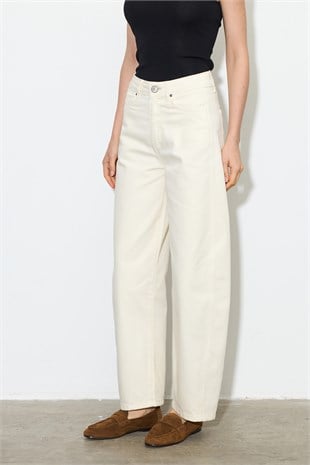 Barrel Fit Denim Pantolon Ekru