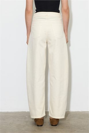 Barrel Fit Denim Pantolon Ekru
