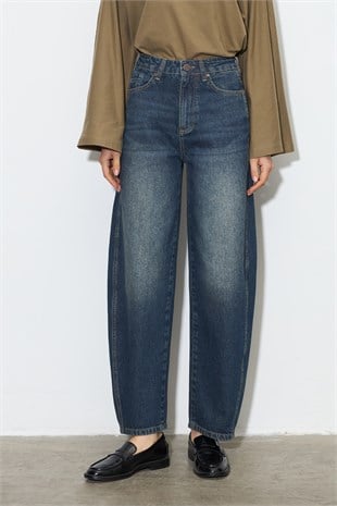 Barrel Fit Denim Pantolon Lacivert