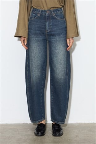 Barrel Fit Denim Pantolon Lacivert