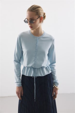 BEL İPLİ MERSERİZE TRİKO HIRKA BEBE MAVİSİ