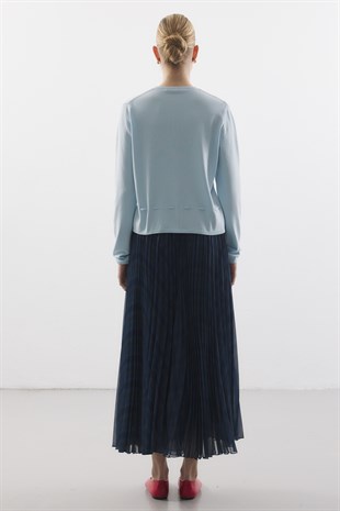 BEL İPLİ MERSERİZE TRİKO HIRKA BEBE MAVİSİ