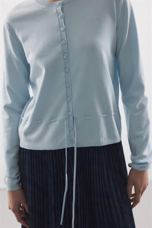 BEL İPLİ MERSERİZE TRİKO HIRKA BEBE MAVİSİ