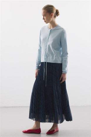 BEL İPLİ MERSERİZE TRİKO HIRKA BEBE MAVİSİ