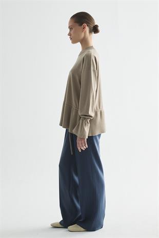 BELİ AYARLANABİLİR İP DETAYLI TRİKO BLUZ VİZON