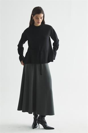 BELİ AYARLANABİLİR İP DETAYLI TRİKO BLUZ SİYAH