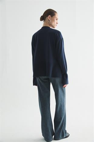 BELİ AYARLANABİLİR İP DETAYLI TRİKO BLUZ LACİVERT