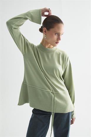 BELİ AYARLANABİLİR İP DETAYLI TRİKO BLUZ FISTIK YEŞİLİ