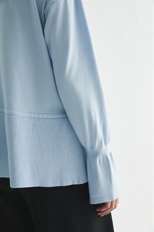 BELİ AYARLANABİLİR İP DETAYLI TRİKO BLUZ BEBE MAVİSİ