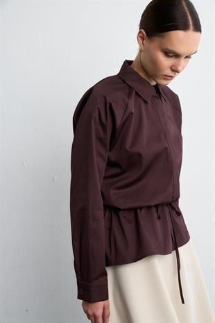 BELİ BAĞLAMALI GÖMLEK KIZIL KAHVE