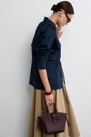 BELİ BAĞLAMALI GÖMLEK LACİVERT