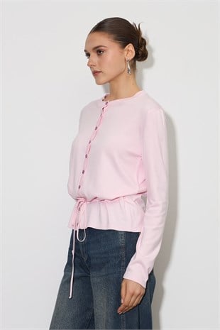 Beli İpli Triko Hırka Açık Pembe