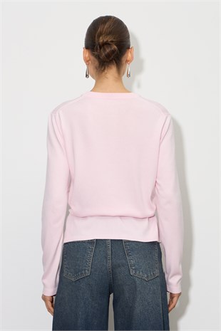 Beli İpli Triko Hırka Açık Pembe