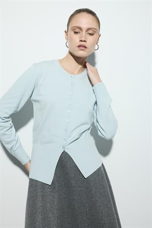 BELİ OTURTMALI TRİKO HIRKA BEBE MAVİSİ