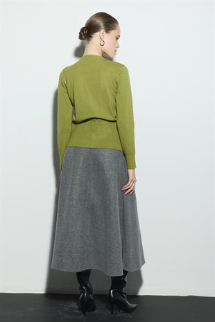 BELİ OTURTMALI TRİKO HIRKA FISTIK YEŞİLİ