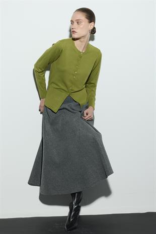 BELİ OTURTMALI TRİKO HIRKA FISTIK YEŞİLİ