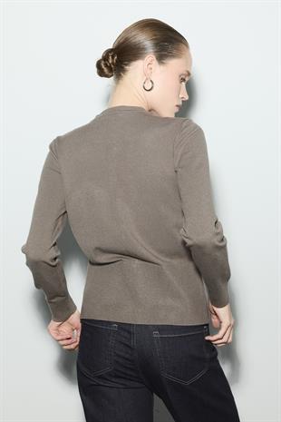 BELİ OTURTMALI TRİKO HIRKA KOYU VİZON